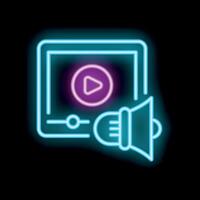 Neon sign representing digital marketing strategy with megaphone and play button vector
