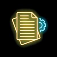 Neon icon of documents with cogwheel representing automated workflow vector
