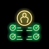 Neon icon of candidate selection process with checkmarks and avatar vector