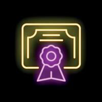 Neon sign of a certificate with a ribbon representing success and achievement vector