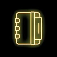 Yellow neon notebook icon glowing on black background vector