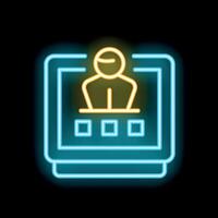 Neon icon of online user profile data on black background vector
