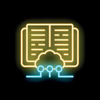 Neon icon of open book connected to cloud computing system vector