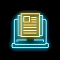 Neon icon of document displaying on laptop screen representing online content vector