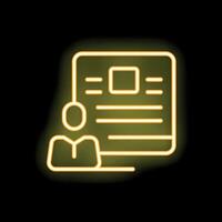 Businessman reading document with charts and statistics neon sign icon vector