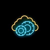 Neon icon of cloud computing showing gears working together vector
