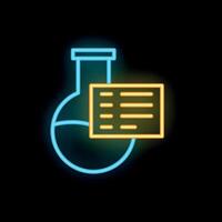 Neon icon of laboratory glassware displaying chemical formula on clipboard vector