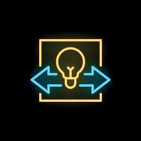 Neon icon of light bulb with arrows representing sharing of ideas vector