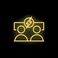 Neon icon of two people sharing an idea represented by a lightning bolt vector