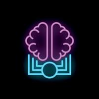 Neon brain connecting to computer chip symbolizing artificial intelligence vector