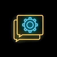 Neon speech bubble showing a gear for technical support chat vector