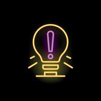 Neon lightbulb shining with exclamation point inside vector