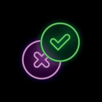 Neon style checkmark and cross sign showing choice vector