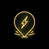 Neon pin showing electric vehicle charging location icon vector