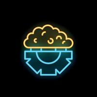 Neon style icon representing cloud computing connecting to gear vector