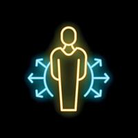 Neon icon of a person managing multitasking processes with arrows symbolizing workflow vector