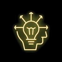 Neon icon of human head with light bulb and arrows symbolizing idea generation vector