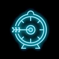 Neon sign representing hitting target with arrow on black background vector