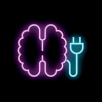 Neon brain connected to power supply illustrating concept of brainstorming vector