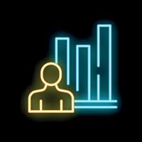 Neon icon of businessman analyzing growing bar chart vector