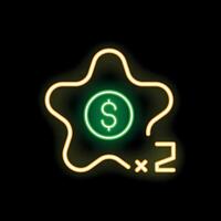 Neon sign showing star with dollar coin inside getting doubled representing concept of extra bonus vector