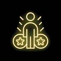 Neon icon of person standing with stars symbolizing reputation and success vector