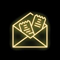 Neon icon of open mail envelope with two paper documents inside vector