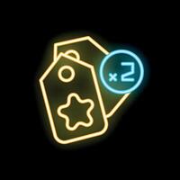 Neon glowing double bonus points label offering two times reward points for customer loyalty program vector
