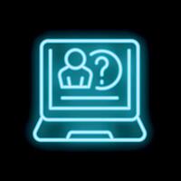 Neon icon of laptop showing online survey with person and question mark vector