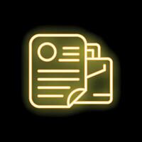 Neon icon of documents with folder glowing yellow on black background vector
