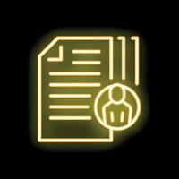 Neon icon of curriculum vitae document with candidate symbol vector