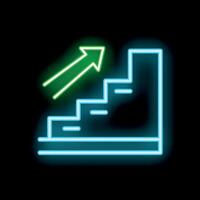 Neon sign representing career growth with stairs and upward arrow vector