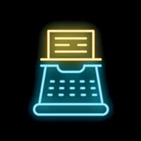 Neon typewriter icon glowing on dark background vector
