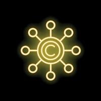 Neon yellow copyright symbol spreading its influence in a network vector