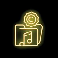Neon icon of folder containing music with copyright symbol vector