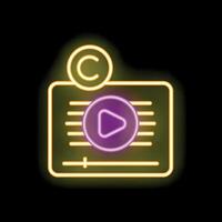 Neon icon of file copyright protection sign representing intellectual property vector
