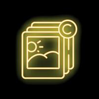 Neon icon of copyrighting a photo showing ownership of images vector