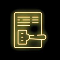 Neon sign representing a document being stamped with a rubber stamp vector