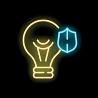 Neon lightbulb with shield protecting idea on black background vector