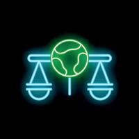 Neon icon of balance representing global equity and justice vector