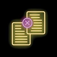Neon icon of two documents with delete symbol representing data erasure vector