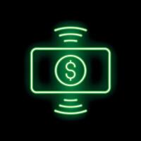 Neon green icon of contactless payment system nfc showing dollar currency vector