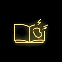 Neon open book with brain and lightning icon on black background vector