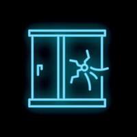Neon blue icon of a door being broken into showing security breach vector