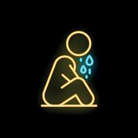 Neon icon representing person crying showing sadness vector