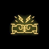 Yellow neon icon of two clenched fists punching each other vector