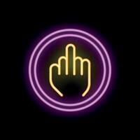 Neon sign showing middle finger inside a circle on black background vector