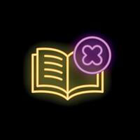 Neon icon of open book receiving an x mark representing censorship vector