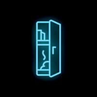 Glowing neon icon of refrigerator with open door on black background vector