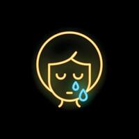 Neon sign showing a sad crying woman with tears falling from her eyes vector